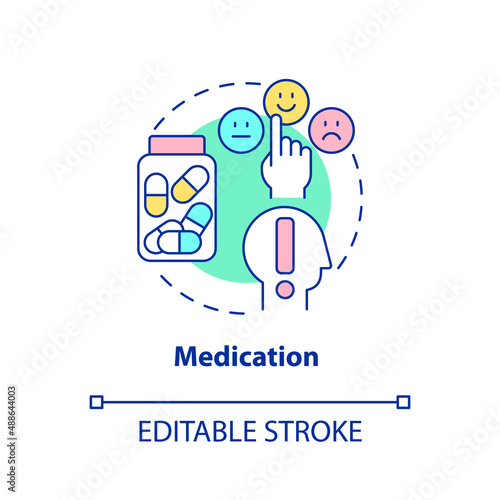 Medication concept icon. Medication prescription. Conduct disorder treatment abstract idea thin line illustration. Isolated outline drawing. Editable stroke. Arial, Myriad Pro-Bold fonts used