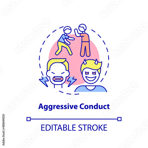 Aggressive conduct concept icon. Groups of behaviors. Conduct disorder abstract idea thin line illustration. Isolated outline drawing. Editable stroke. Arial, Myriad Pro-Bold fonts used