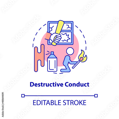 Destructive conduct concept icon. Groups of behaviors. Conduct disorder abstract idea thin line illustration. Isolated outline drawing. Editable stroke. Arial, Myriad Pro-Bold fonts used