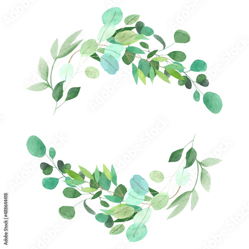 Watercolor frame of flower flowers and leaves on a white background
