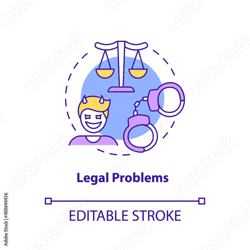 Legal problems concept icon. Law breaking. Effects of conduct disorder abstract idea thin line illustration. Isolated outline drawing. Editable stroke. Arial, Myriad Pro-Bold fonts used