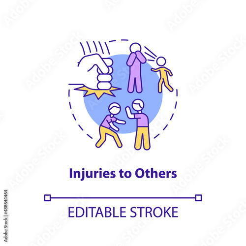 Injuries to others concept icon. Violent behavior. Effects of conduct disorder abstract idea thin line illustration. Isolated outline drawing. Editable stroke. Arial, Myriad Pro-Bold fonts used