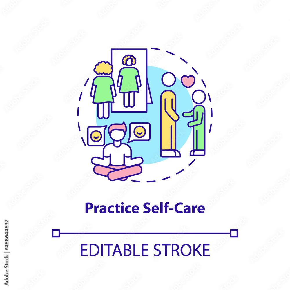 Practice self-care concept icon. Tips for parents. Conduct disorder abstract idea thin line illustration. Isolated outline drawing. Editable stroke. Arial, Myriad Pro-Bold fonts used Practice self-care concept icon. Tips for parents. Conduct disorder abstract idea thin line illustration. Isolated outline drawing. Editable stroke. Arial, Myriad Pro-Bold fonts used