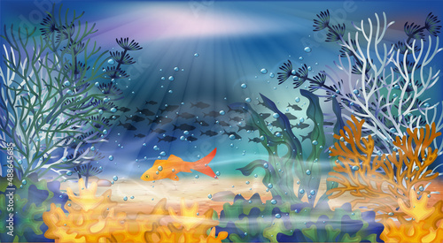 Underwater wallpaper with algae. vector illustration