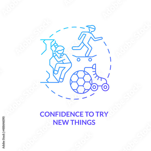 Confidence to try new things blue gradient concept icon. Child development abstract idea thin line illustration. Openness to new experiences. Isolated outline drawing. Myriad Pro-Bold font used