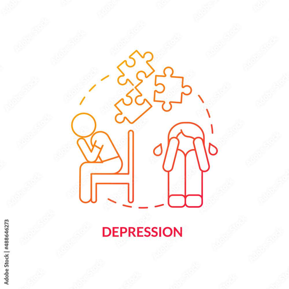 Depression red gradient concept icon. Mental illness in children ...