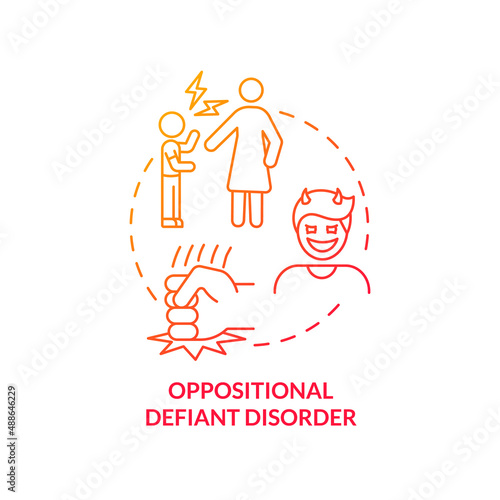Oppositional defiant disorder red gradient concept icon. Mental disorder in children abstract idea thin line illustration. Antisocial personality. Isolated outline drawing. Myriad Pro-Bold font used