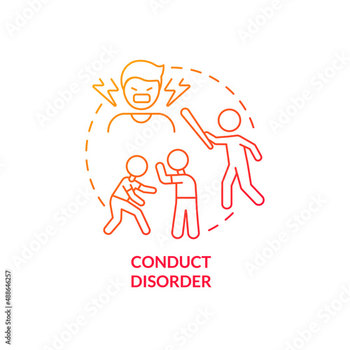 Conduct disorder red gradient concept icon. Childhood mental disorder abstract idea thin line illustration. Physical violence. Lack of empathy. Isolated outline drawing. Myriad Pro-Bold font used