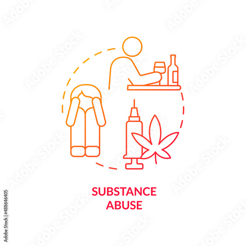 Substance abuse red gradient concept icon. Adverse experience abstract idea thin line illustration. Parents with alcohol and drug addiction. Isolated outline drawing. Myriad Pro-Bold font used