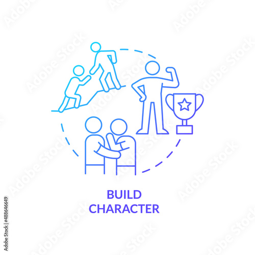 Build character blue gradient concept icon. Mentally strong child abstract idea thin line illustration. Building resilience. Psychological health. Isolated outline drawing. Myriad Pro-Bold font used