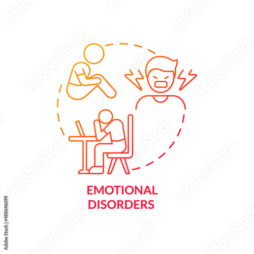 Emotional disorders red gradient concept icon. Identifying teen mental illness abstract idea thin line illustration. Nervousness and aggression. Isolated outline drawing. Myriad Pro-Bold font used
