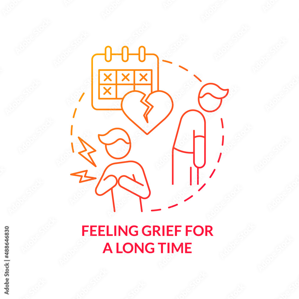 Feeling grief for long time red gradient concept icon. Mental issues in teens abstract idea thin line illustration. Deep feelings of sadness. Isolated outline drawing. Myriad Pro-Bold font used Feeling grief for long time red gradient concept icon. Mental issues in teens abstract idea thin line illustration. Deep feelings of sadness. Isolated outline drawing. Myriad Pro-Bold font used