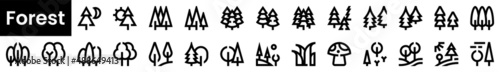 Set of forest Icons. Black flat icon collection isolated on white Background
