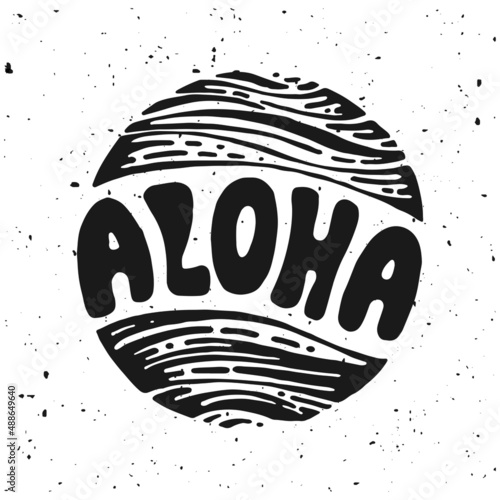Aloha surfing lettering. Vector calligraphy illustration