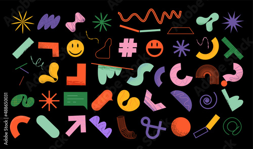 Set of simple abstract vector geometric textured objects and shapes