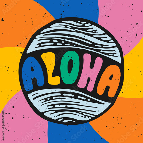 Aloha surfing lettering. Vector calligraphy illustration