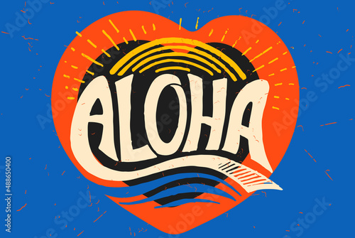 Aloha surfing lettering. Vector calligraphy illustration