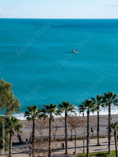 Beach with palm trees at Konyaalti beach ,Antalya Turkey