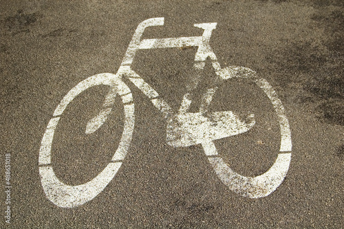 Cyclist path sign on the sidewalk.