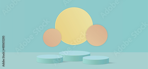 3d podium platform for product or cosmetics. Platform on retro colors.