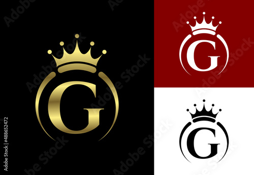 Initial G monogram alphabet with a crown. Royal, King, queen luxury symbol. Font emblem.