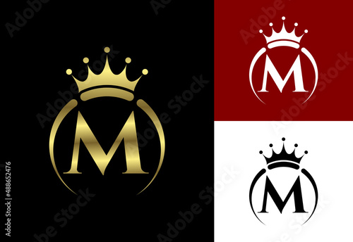 Initial M monogram alphabet with a crown. Royal, King, queen luxury symbol. Font emblem.