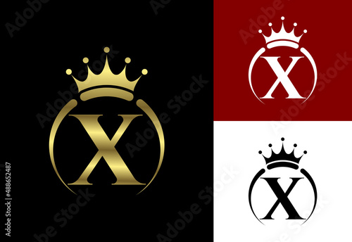 Initial X monogram alphabet with a crown. Royal, King, queen luxury symbol. Font emblem.