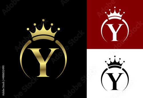 Initial Y monogram alphabet with a crown. Royal, King, queen luxury symbol. Font emblem.