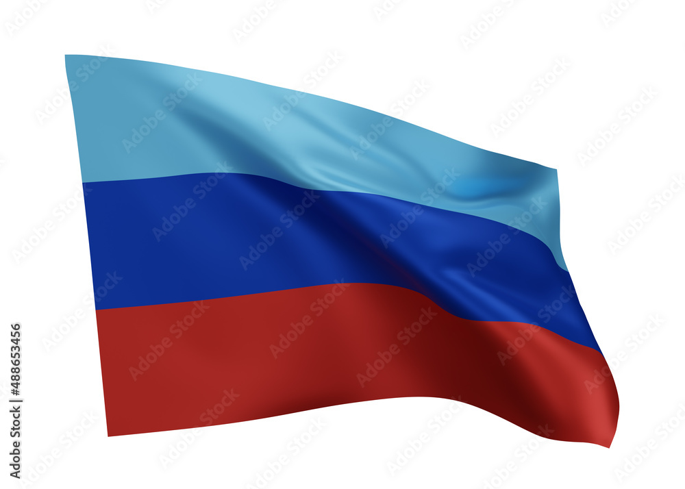 3d flag of Luhansk People's Republic isolated on white background. 3d rendering. 3d flag of Luhansk People's Republic isolated on white background. 3d rendering.