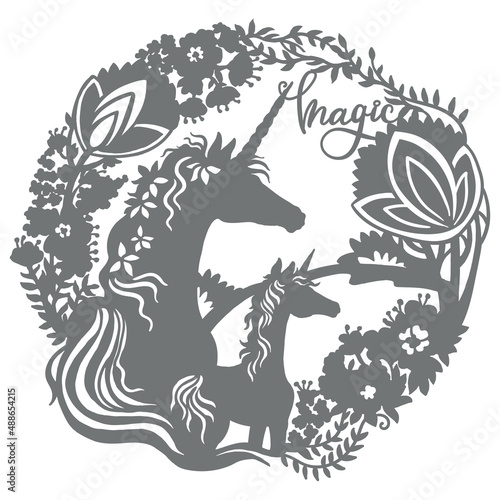 Papercut and cricut unicorn template vector illustration 7