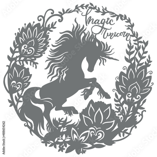 Papercut and cricut unicorn template vector illustration 8