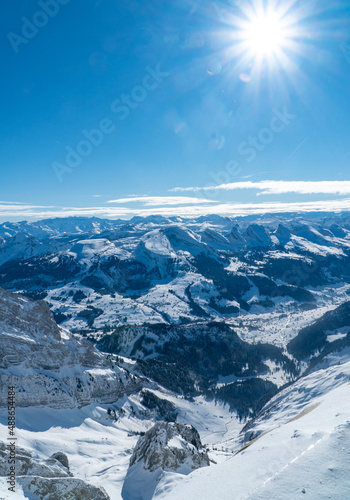 view above the swiss alps on a beautiful winter day on mount Säntis in Switzerland
