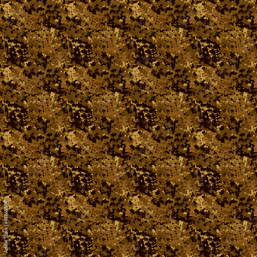 Seamless brown ground colored pixel camouflage pattern illustration.