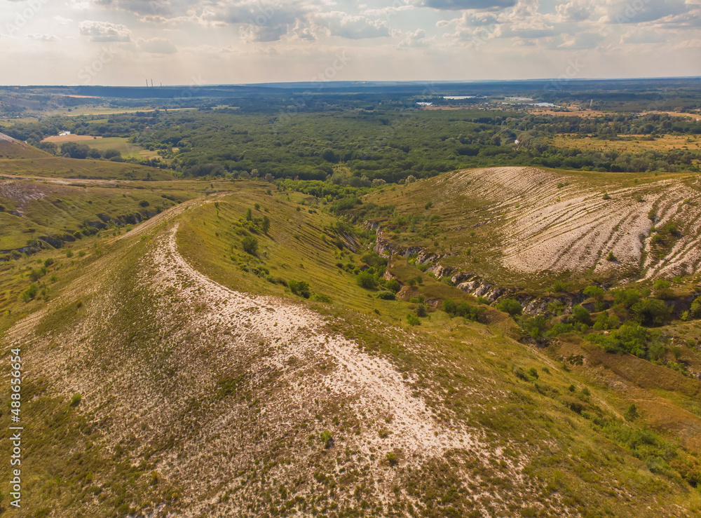 The Severskiy Donets river, surrounded by chalk rocks, a reserved territory near Svyatogorsk, Ukraine. The Severskiy Donets river, surrounded by chalk rocks, a reserved territory near Svyatogorsk, Ukraine.