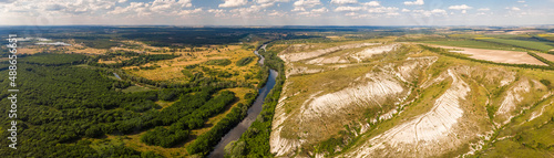 The Severskiy Donets river, surrounded by chalk rocks, a reserved territory near Svyatogorsk, Ukraine. photo