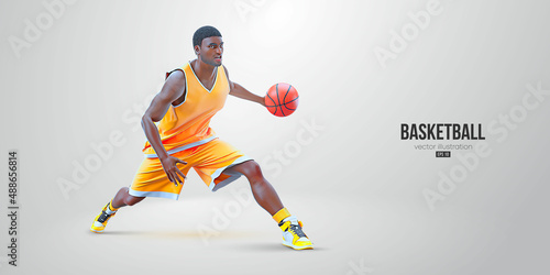 Realistic silhouette of a basketball player man in action isolated white background. Vector illustration