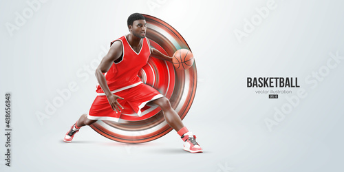 Realistic silhouette of a basketball player man in action isolated white background. Vector illustration