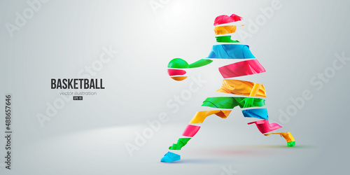 Abstract silhouette of a basketball player woman in action isolated white background. Vector illustration