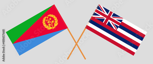 Crossed flags of Eritrea and The State Of Hawaii. Official colors. Correct proportion