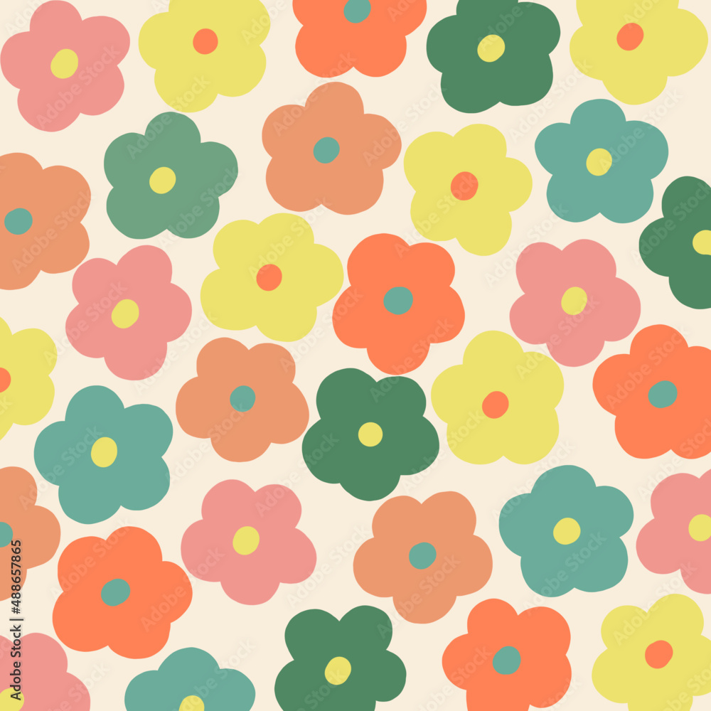 Seamless flower pattern. The 90s colorful vector illustration for