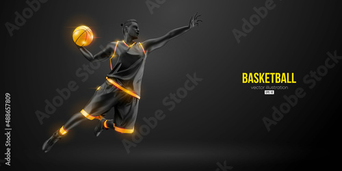 Abstract silhouette of a basketball player man in action isolated black background. Vector illustration