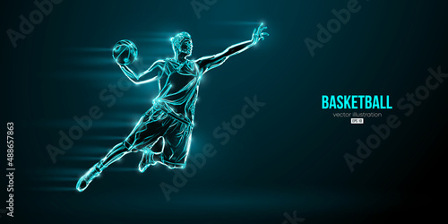 Abstract silhouette of a basketball player man in action isolated blue background. Vector illustration