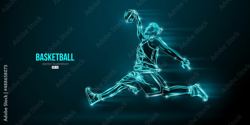 Abstract silhouette of a basketball player man in action isolated blue background. Vector illustration Abstract silhouette of a basketball player man in action isolated blue background. Vector illustration