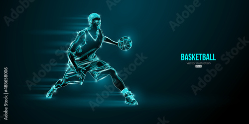 Abstract silhouette of a basketball player man in action isolated blue background. Vector illustration