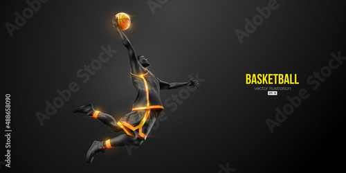 Abstract silhouette of a basketball player man in action isolated black background. Vector illustration
