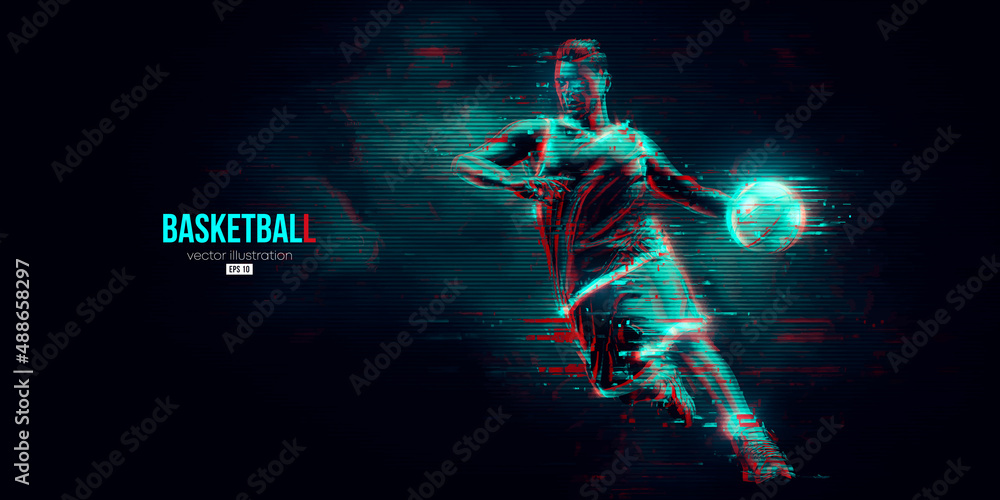 Fototapeta premium Abstract silhouette of a basketball player man in action isolated blue background. Vector illustration