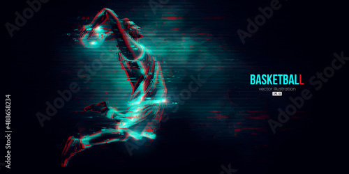 Abstract silhouette of a basketball player man in action isolated blue background. Vector illustration