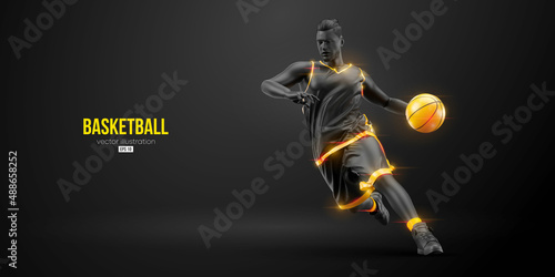 Abstract silhouette of a basketball player man in action isolated black background. Vector illustration