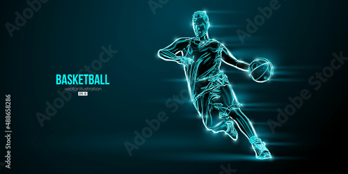 Abstract silhouette of a basketball player man in action isolated blue background. Vector illustration