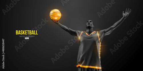 Abstract silhouette of a basketball player man in action isolated black background. Vector illustration